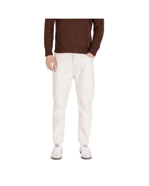 Gianni Lupo Multicolor Cream Cotton Relaxed Fit Jeans for men