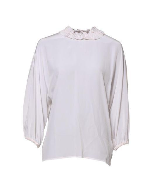 Dolce & Gabbana Gray White Ruffled Neckline Blouse Pullover Top for men