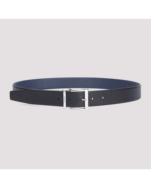 Prada Black Blue Saffiano Calf Leather Belt for men