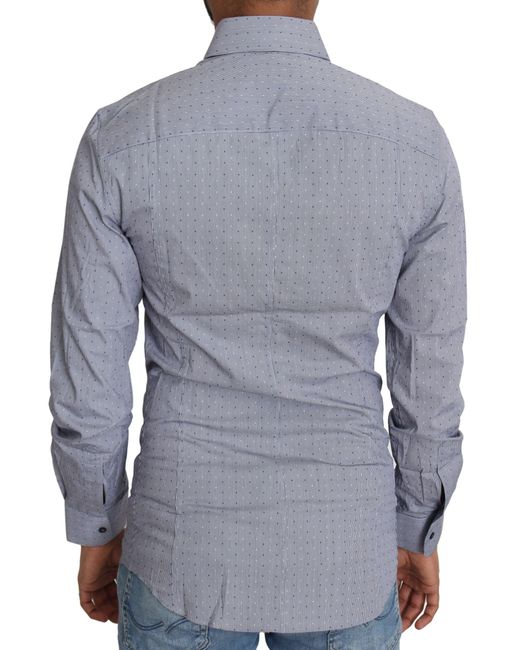 Dolce & Gabbana Blue Gray Dotted Semi Fitted Formal Sicilia Shirt for men