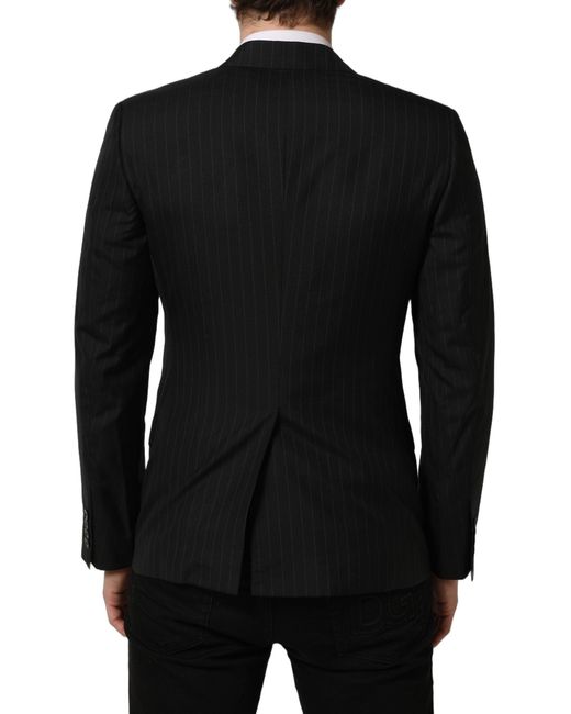 Dolce & Gabbana Black Stripes Wool Single Breasted Blazer Silk Virgin Clothing for men