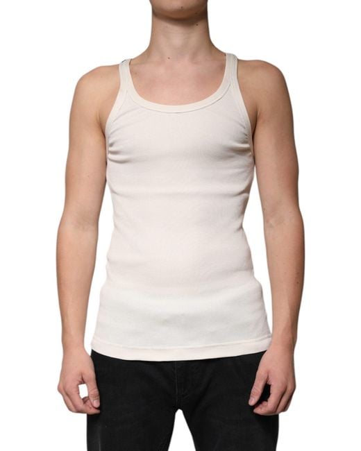 Dolce & Gabbana White Ribbed Tank Top Classic Style for men