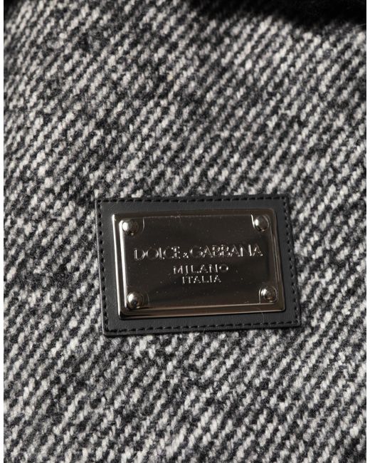 Dolce & Gabbana Gray Wool Herringbone Shearling Collar Bomber Jacket for men
