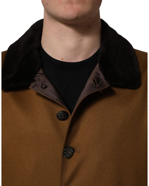 Dolce & Gabbana Brown Cashmere Mink Fur Men Overcoat Jacket for men