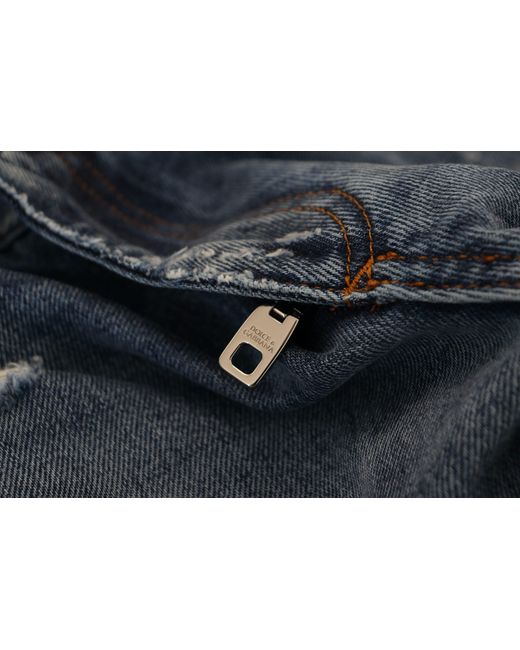 Dolce & Gabbana Blue Cotton Tattered Denim Jeans for men