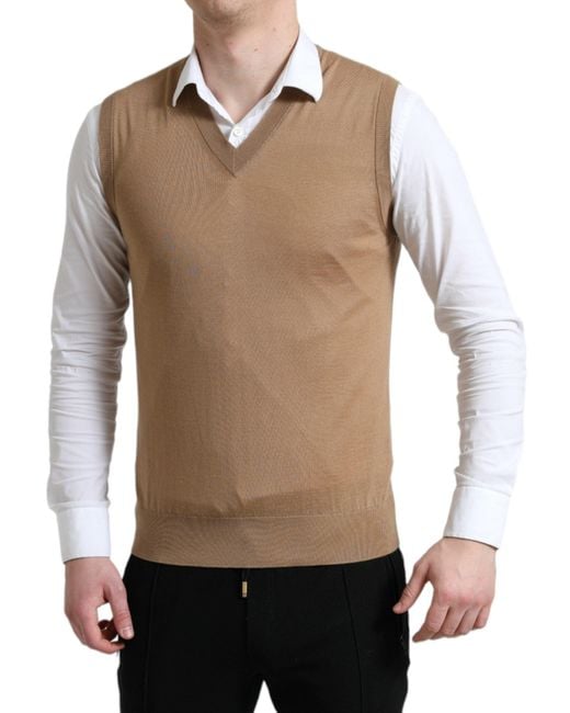 Dolce Gabbana Brown Wool Sleeveless Pullover Sweater for Men