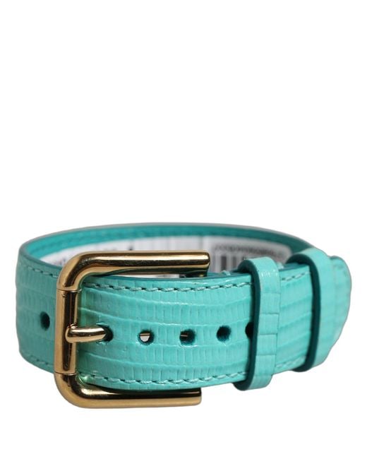 Dolce & Gabbana Green Blue Textured Leather Gold Buckle Belt Strap Bracelet