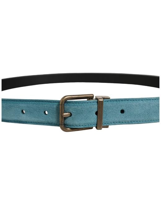 Dolce & Gabbana Gray Men Blue Suede Gold Tone Metal Buckle Belt for men