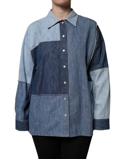 Dolce & Gabbana Blue Patchwork Denim Shirt Long Sleeves