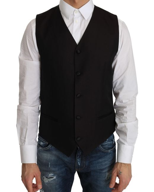 Dolce & Gabbana Black Elegant Silk Blend Formal Vest for men