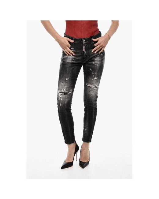 DSquared² Black Bleached Effect Skinny Fit Dan Distressed Jeans