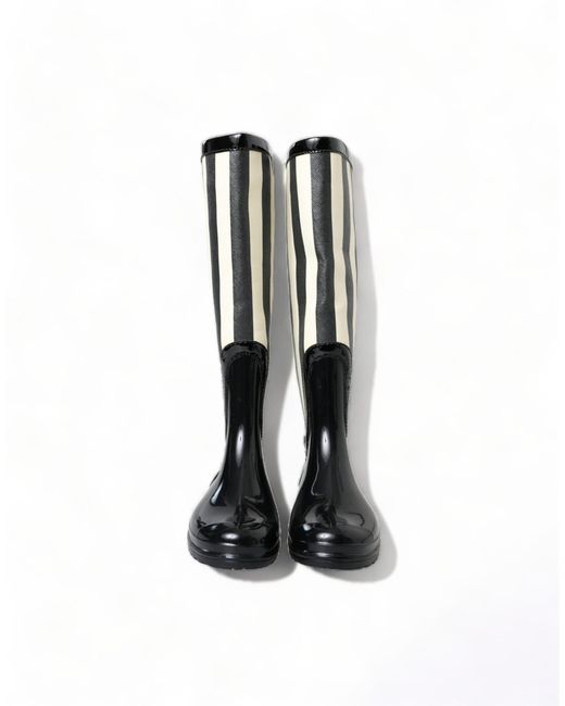 Dolce & Gabbana Black Striped Knee High Flat Boots By A Luxury Designer