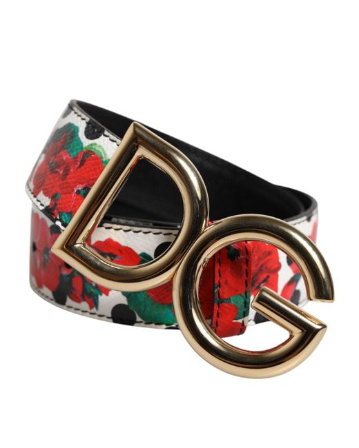 Dolce & Gabbana Red White Floral Reversible Dg Logo Buckle Belt for men