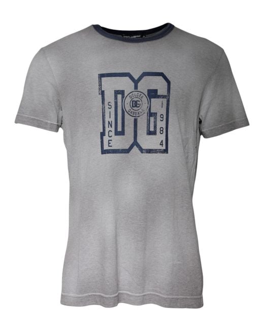 Dolce & Gabbana Gray Crew Neck Tshirt Dg Graphic Tee for men