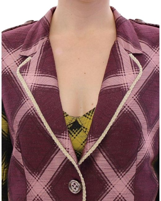 House of Holland Multicolor Purple Checkered Blazer Jacket