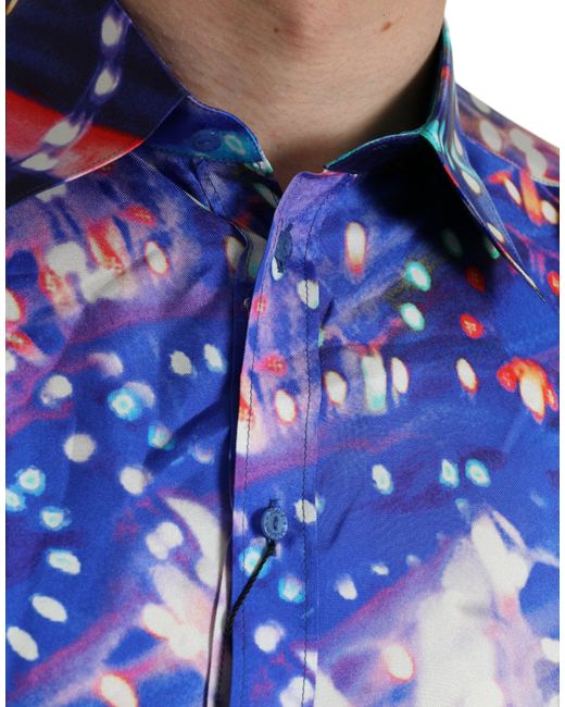 Dolce & Gabbana Blue Luminarie Silk Slim Martini Shirt for men