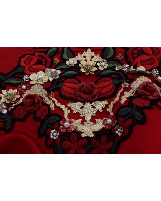 Dolce & Gabbana Red Silk Crystal Roses Shorts
