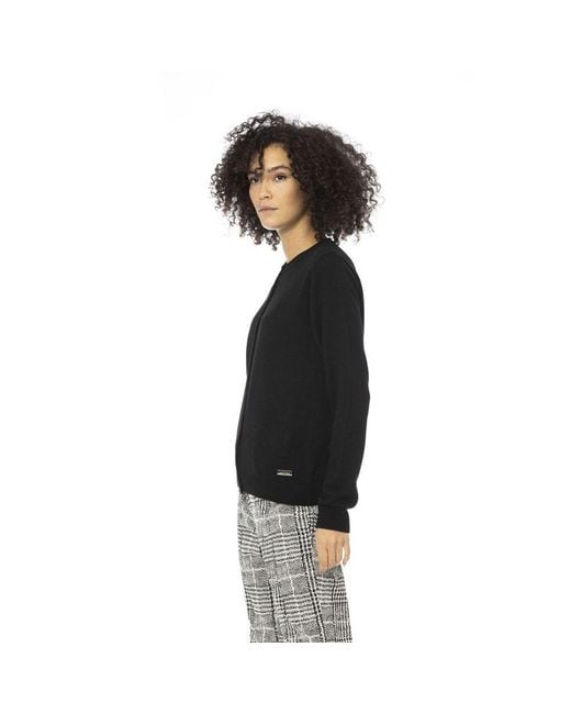 Baldinini Black Gray Wool Cardigan