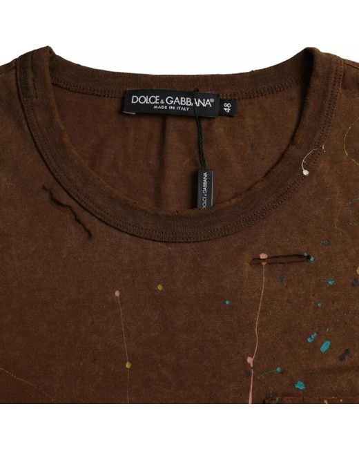 Dolce & Gabbana Brown Color Splash Cotton Crew Neck T-Shirt for men