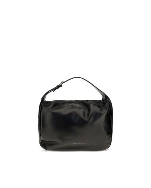 Brunello Cucinelli Black Calf Leather Bos Taurus Shoulder Bag