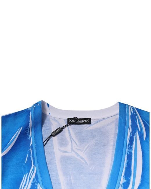 Dolce & Gabbana Blue Abstract Print Vneck Tshirt for men
