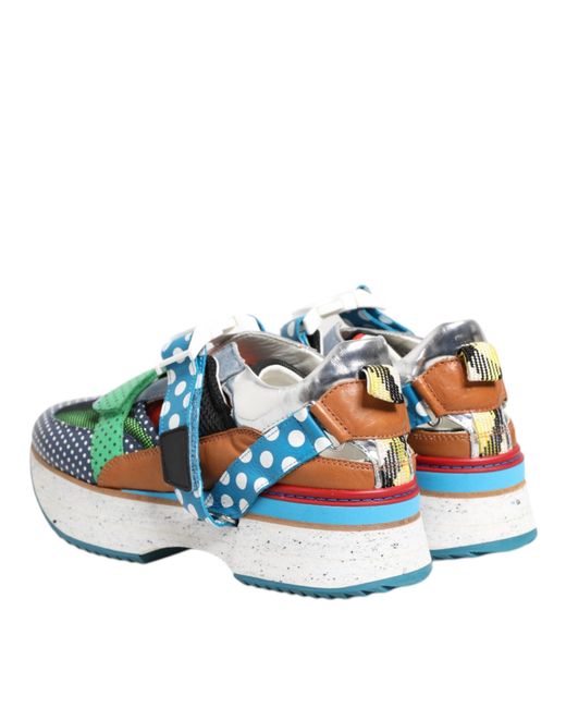 Dolce & Gabbana Blue Multicolor Leather Low Top Sneakers Shoes for men