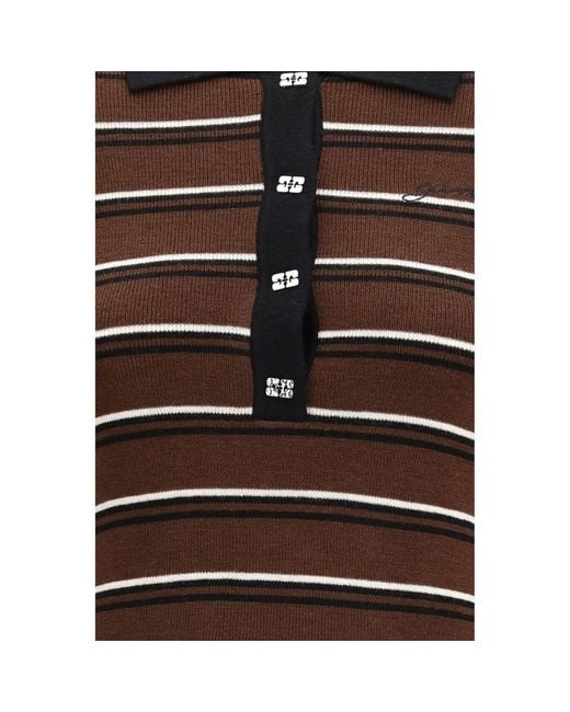 Ganni Brown Striped Merino Polo Shirt