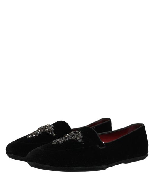 Dolce & Gabbana Black Suede Embellished Dress Loafers Shoes for men