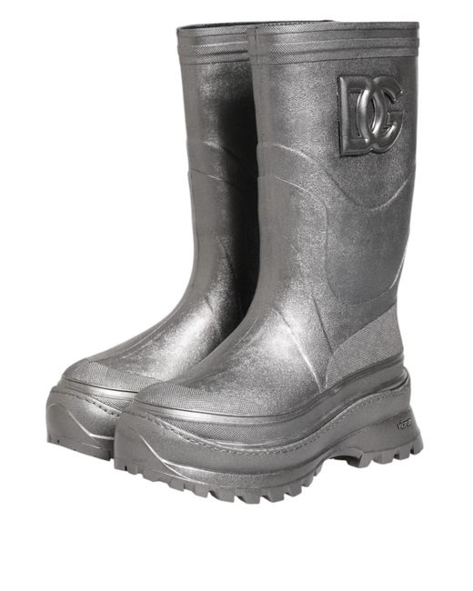 Dolce & Gabbana Gray Metallic Silver Pull On Rain Boots Shoes for men