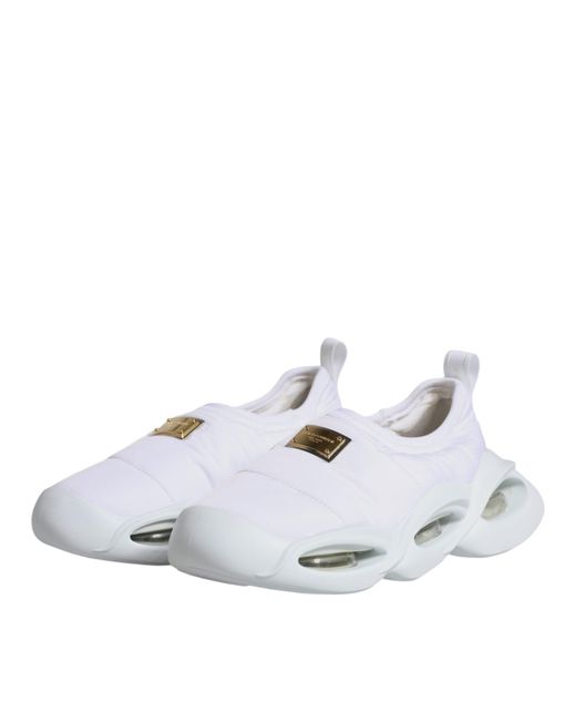 Dolce & Gabbana White Padded Fabric Low Top Sneakers Shoes