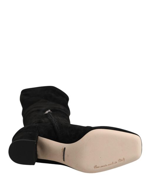 Dolce & Gabbana Black Suede Leather Knee High Boots Shoes