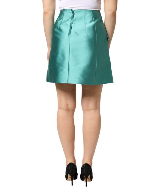 Dolce & Gabbana Green Polyester Button High Waist Mini Skirt Pl+Se