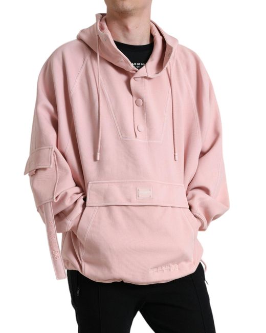 Dolce & Gabbana Pink Cotton Hooded Pockets Pullover Sweater for men