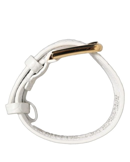 Dolce & Gabbana Gray White Embossed Leather Gold Buckle Belt Strap Bracelet