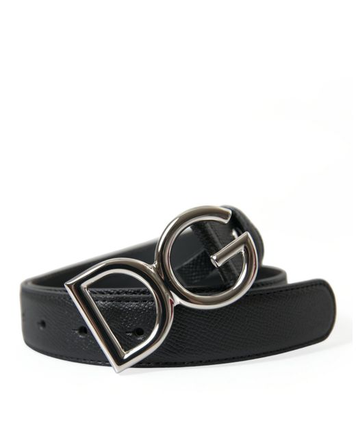 Dolce & Gabbana Black Leather Silver Dg Logo Buckle Belt