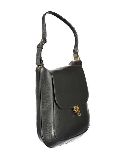 Coccinelle Black Elegant Leather Shoulder Bag With Turn Lock Closure