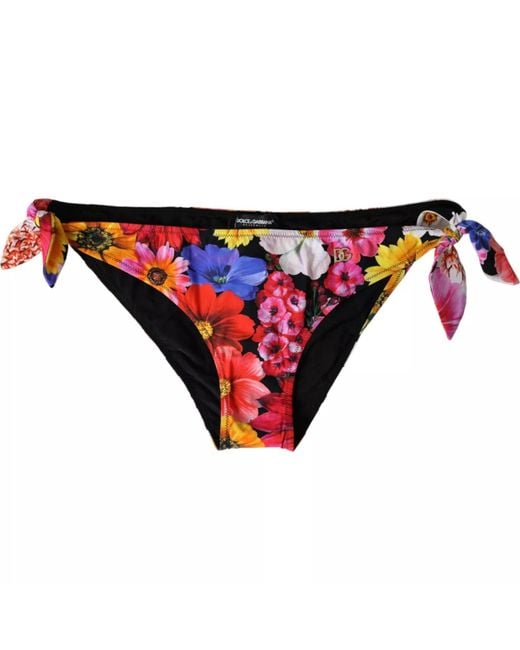 Dolce & Gabbana Red Floral Print Swimsuit Bikini Bottom Swimwear