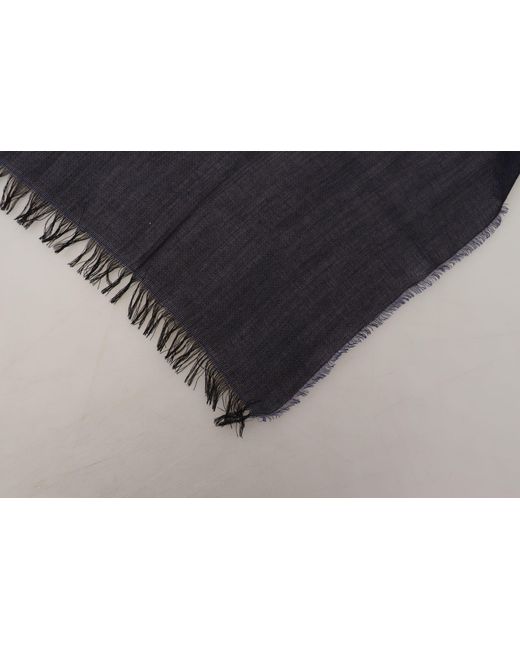 Gianfranco Ferré Black Dark Blue Wool Neck Wrap Shawl Fringes Scarf