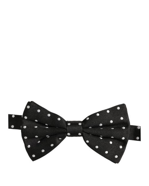 Dolce & Gabbana Black White Polka Dot Adjustable Neck Papillon Bow Tie for men