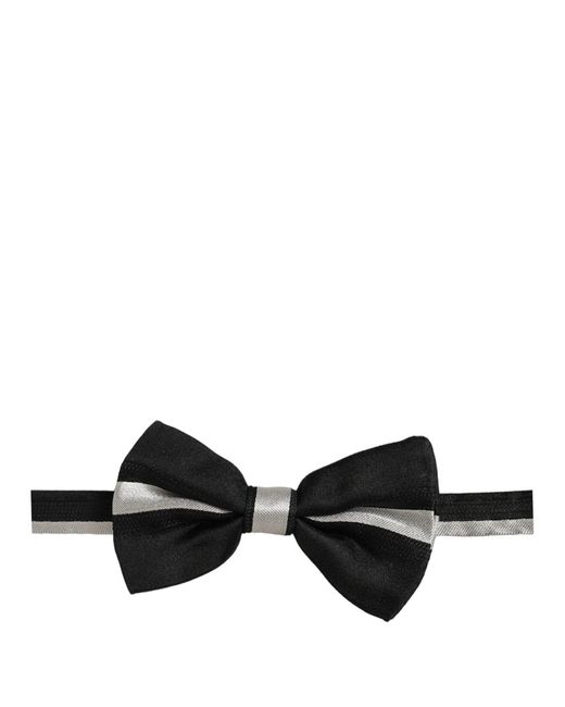 Dolce & Gabbana Black Silver 100% Silk Adjustable Neck Papillon Bow Tie for men