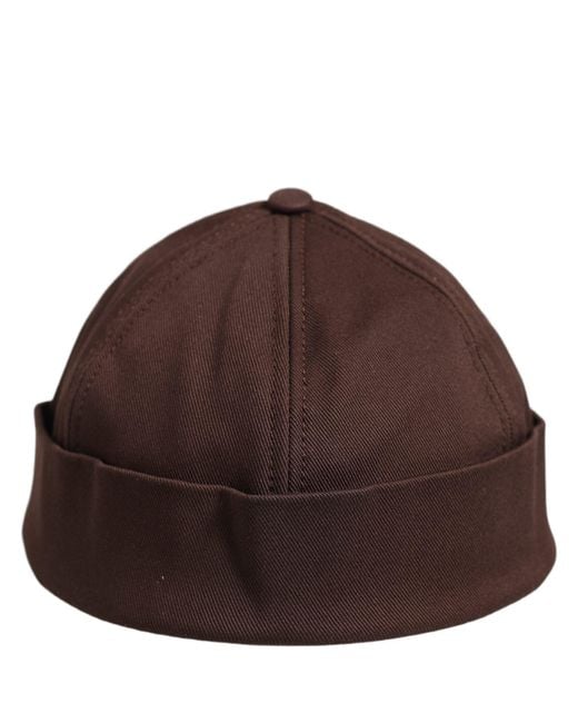 Dolce & Gabbana Black Men Brown Cotton Docker Capello Brimless Hat for men