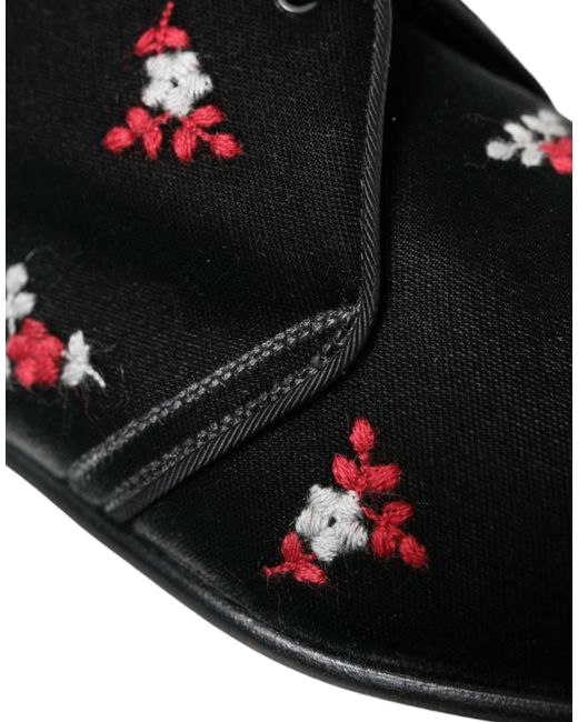 Dolce & Gabbana Black Floral Velvet Formal Dress Shoes for men