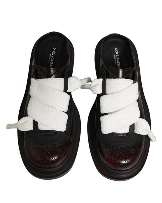 Dolce & Gabbana Black Brown Leather Slip On Flat Sandals Men Shoes for men