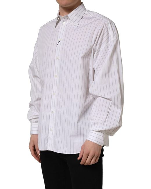 Dolce & Gabbana Gray White Stripes Cotton Men Formal Dress Shirt for men