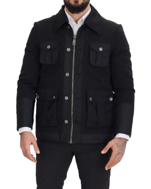 Dolce & Gabbana Black Wool Collared Full Zip Jacket for men