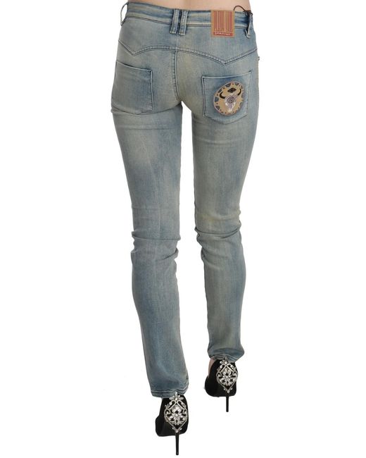 Plein Sud Black Light Blue Washed Mid Waist Skinny Denim Jeans