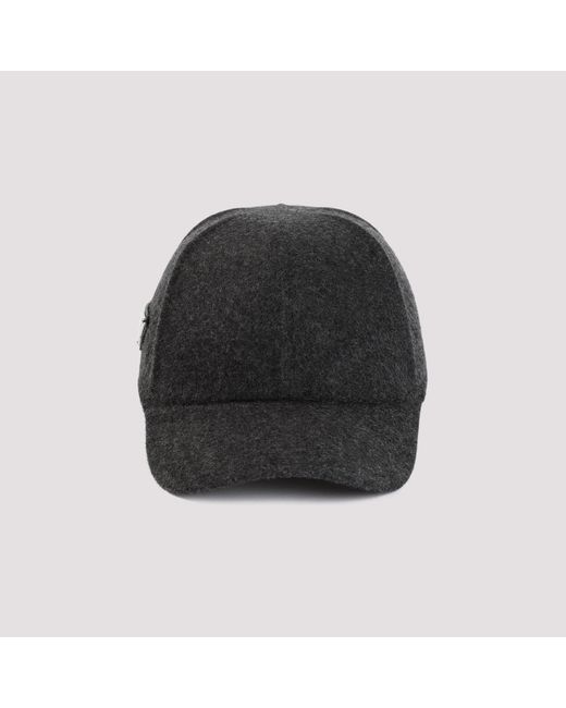 Prada Black Antracite Virgin Wool Hat for men