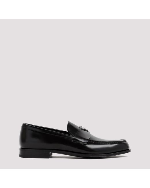 Prada Black Polished Leather Loafers for men