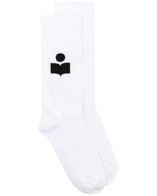 Isabel Marant White Logo Embroidered Socks