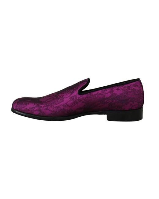 Dolce & Gabbana Purple Silk Pattern Loafers for men